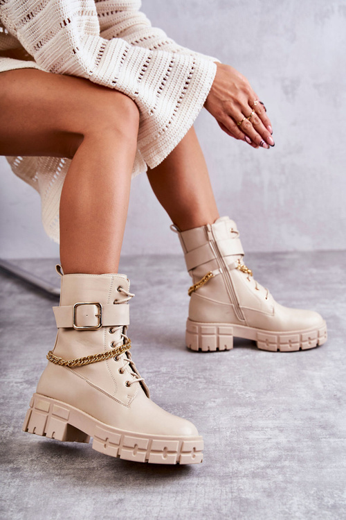 Модні робочі черевики з ланцюжком Бежеві солессо