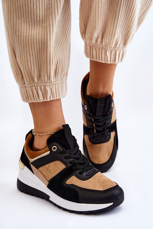 Класичні кросівки на танкетці бежевий і чорний коллайд