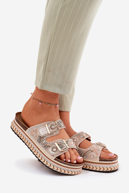 Сандалі З Декором І Пряжками На Платформі Золоті Mellene