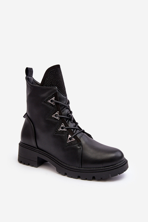 Чорні шкіряні утеплені чоботи зі стразами Gwen SBarski HY93-52A