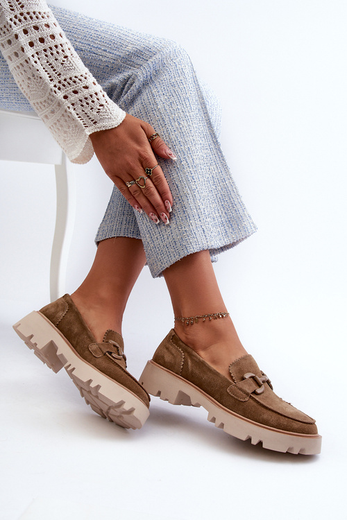 Жіночі замшеві мокасини з декором D&A TW117 Коричневий