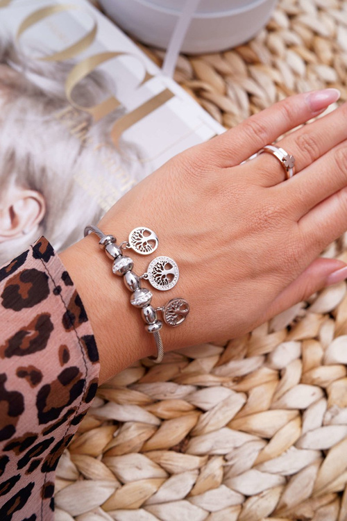 Жіночий браслет зі сталевим тросом із підвісками Silver Mythic