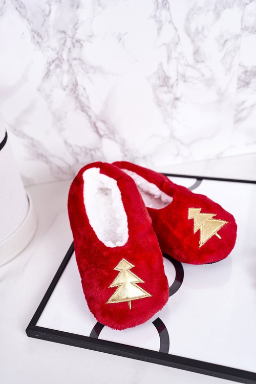 Дитячі новорічні тапочки з ялинкою червоні, хай йде сніг