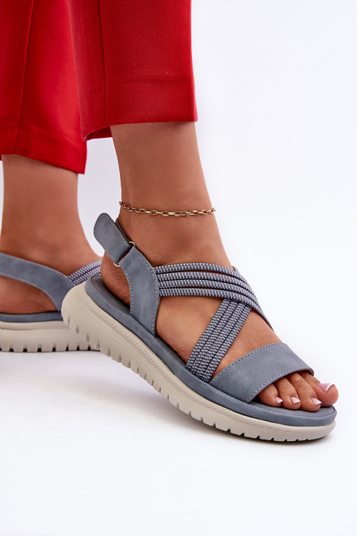 Легкі зручні жіночі босоніжки на липучці синього кольору Ceclea