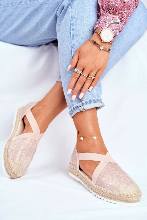 Жіночі еспадрільї з вирізом із мотивом рожевої парчі