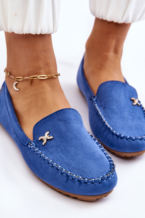 Жіночі замшеві лофери з прикрасами Синя Лія