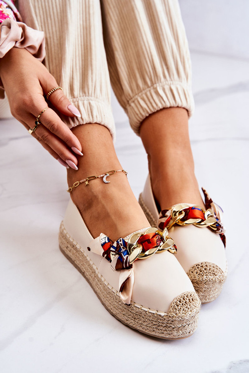 Жіночі шкіряні еспадрільї на ланцюжку Світло-бежеві Fancy