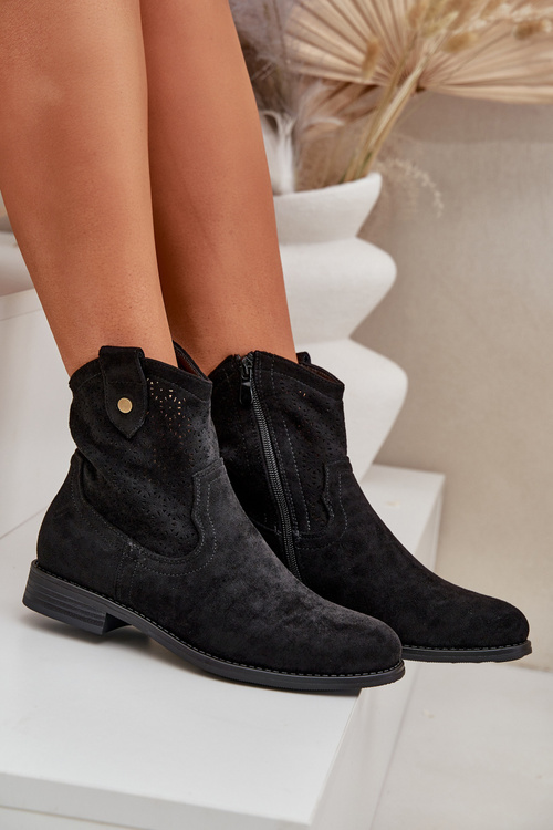 Перфоровані Чоботи На Плоскому Каблуці S.Barski HY51-063 Чорні