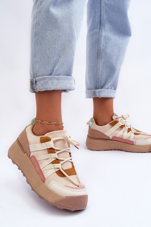 Жіноче замшеве спортивне взуття на платформі бежеві Rohan