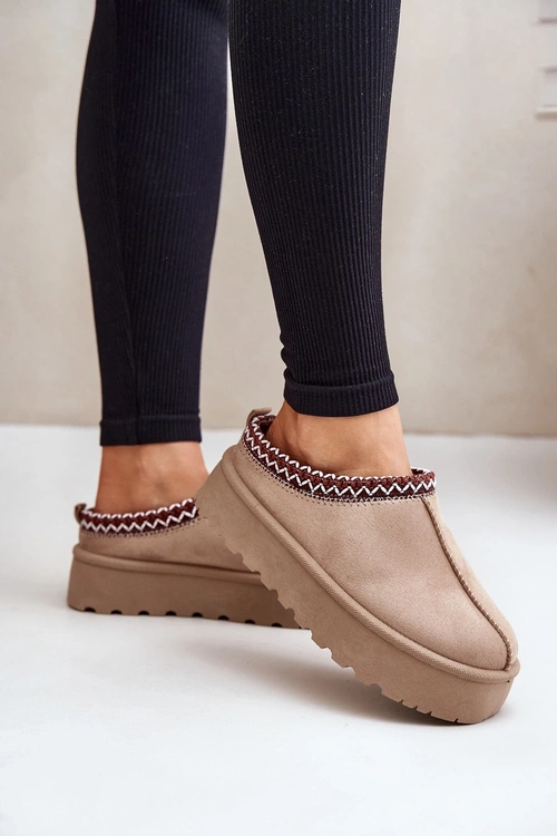 Низькі жіночі зимові чоботи з вишивкою на платформі темно-бежевого кольору Narirya