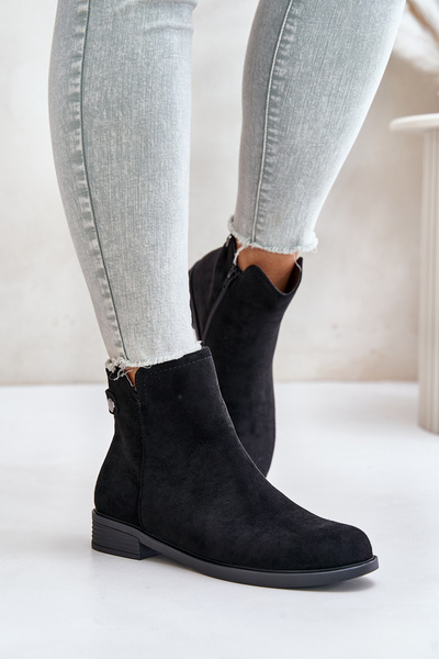 Утеплені низькі черевики челсі на блискавці, еко-замша, чорний Telluara