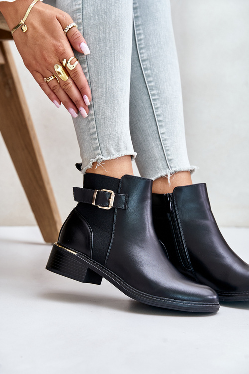 Жіночі ботильйони на низькому каблуці утеплені з золотистою пряжкою Black Inomira