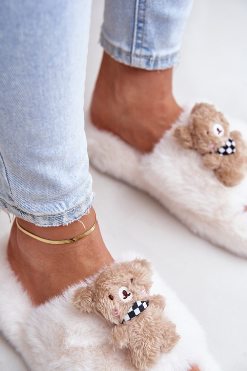 Жіночі пухнасті тапочки з ведмедиком Білий Румунія