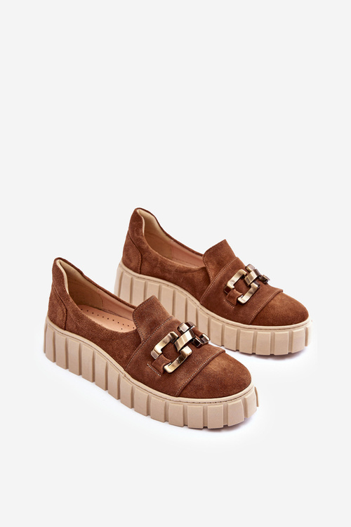 Жіночі замшеві туфлі на платформі з декором коричневі Lewski 3398