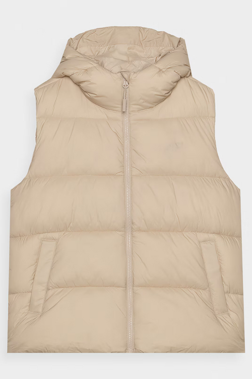 Жіноча м'яка безрукавка з капюшоном 4F, бежева 4FWAW24TVJAF141-83S