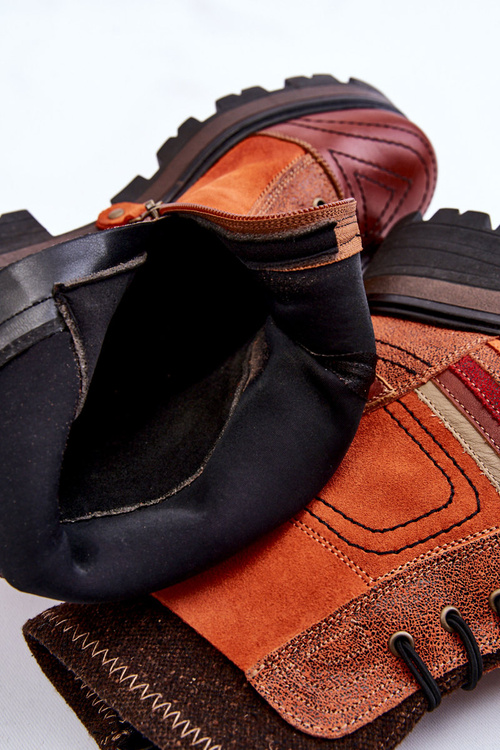 Жіночі шкіряні чоботи на підборах Maciejka 05624-08 оранжево-коричневі