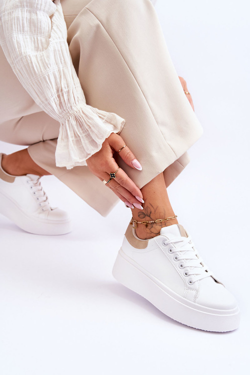 Спортивне взуття на масивній платформі біло-бежевий Boneti