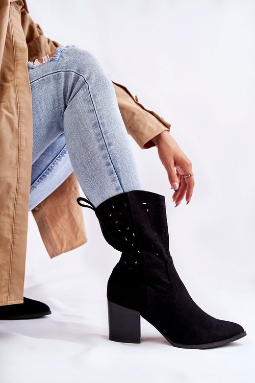 Жіночі замшеві чоботи з ковбойськими чобітьми Чорні Аріани