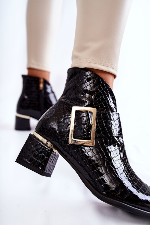 Шкіряні чоботи з малюнком "крокодил" на блискавці. Чорні Briana