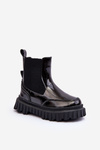 Чоботи дитячі лаковані утеплені на блискавці чорні Jolynn