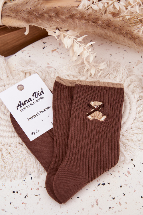 Бавовняні шкарпетки у смужку з шоколадним ведмедиком