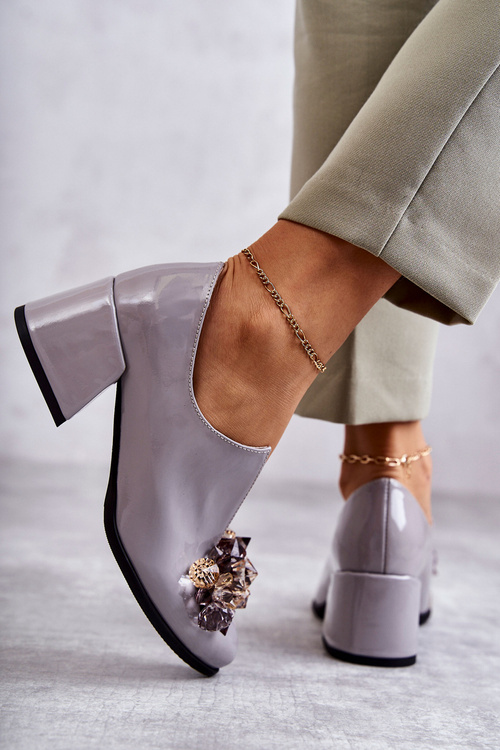 Лаковані шкіряні гладкі туфлі з темним декором сірого кольору Delaver