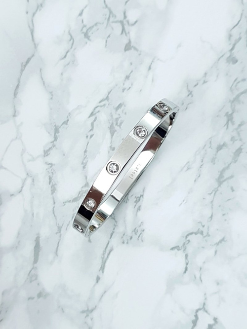 Жіночий сталевий браслет з цирконами срібло 6мм Valerii