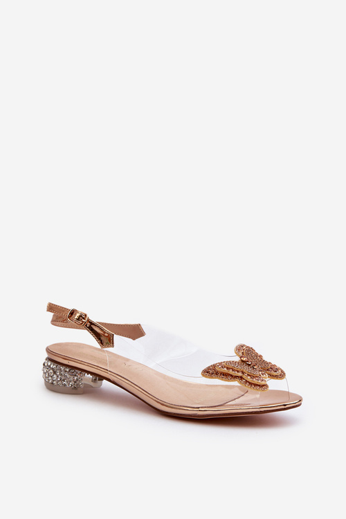 Прозорі босоніжки на низькому каблуці з золотим метеликом D&A MR38-388