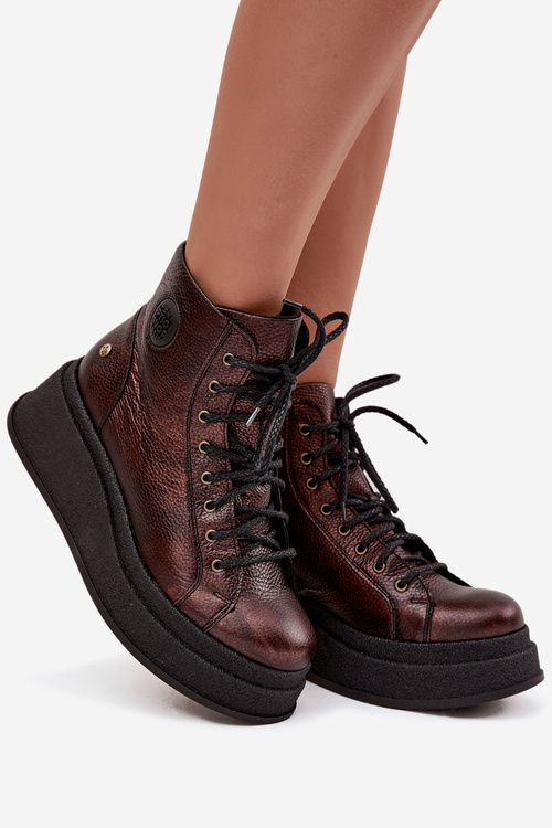 Шкіряні чоботи на масивній платформі Maciejka 06309-32 металевий коричневий