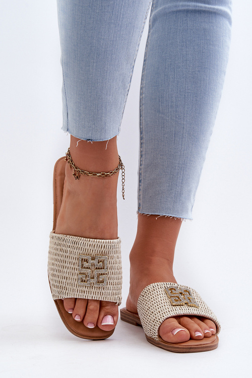 Жіночі босоніжки на плоскій підошві з тасьмою та орнаментом White Omenna