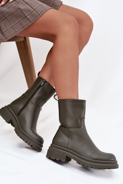 Жіночі ботфорти на платформі і плоскому каблуці Зелений Levira