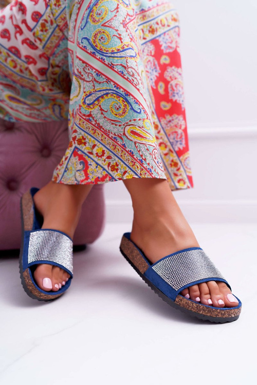 Жіночі пробкові шльопанці з кристалами темно-синього кольору Do It!