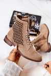 Ажурні замшеві чоботи з підв'язкою Nicole Beige 2696