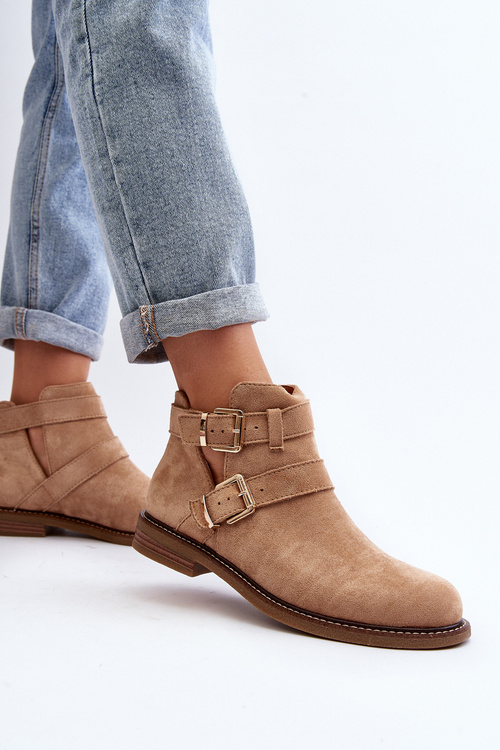Жіночі ботильйони на плоскій підошві з ремінцями бежеві Melviana