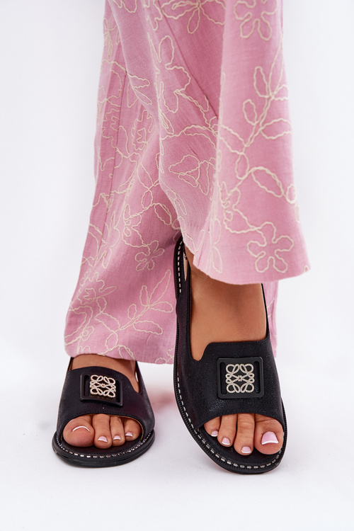 Елегантні Жіночі Сандалі На Плоскому Каблуку З Декорацією S.Barski KV51-082 Чорні