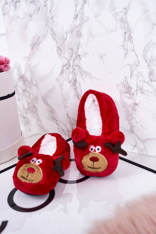 Дитячі різдвяні тапочки з оленями2 Red Xmas