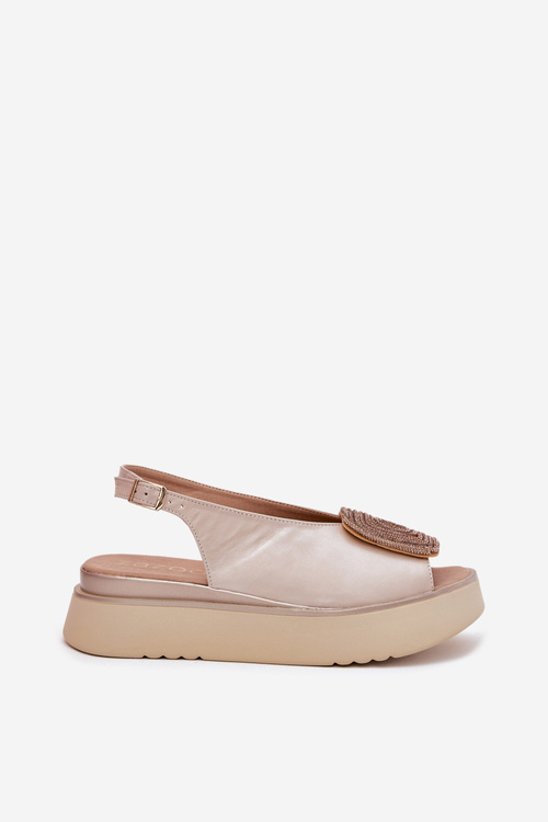 Zazoo 1786 Шкіряні Сандалі Жіночі На Платформі З Декорацією Перловий Беж