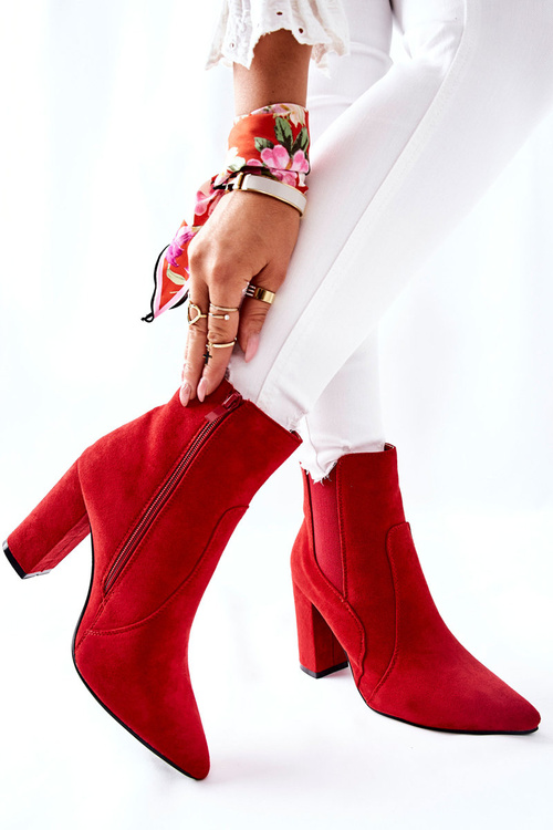 Жіночі замшеві чоботи на підборах червоні Кастрен