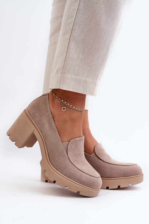 Жіночі еко-замшеві туфлі на підборах і платформі Beige Arablosa