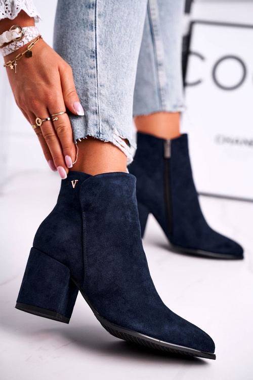 Жіночі чоботи на каблуці темно-сині So Good