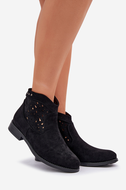 Жіночі Ажурні Чоботи На Плоскому Підборі S.Barski HY51-113 Чорні