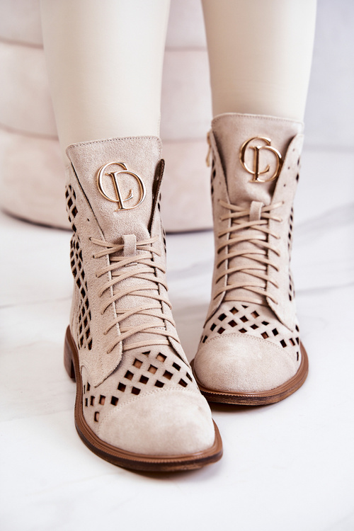 Шкіряні мереживні туфлі Ніколь світло-пісочного кольору 2695