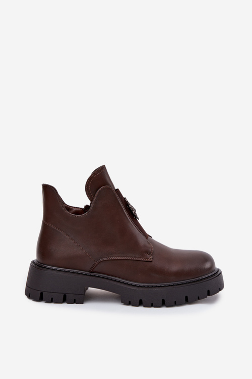 Утеплені Низькі Жіночі Чоботи З Декором На Блискавці Коричневі Lavira