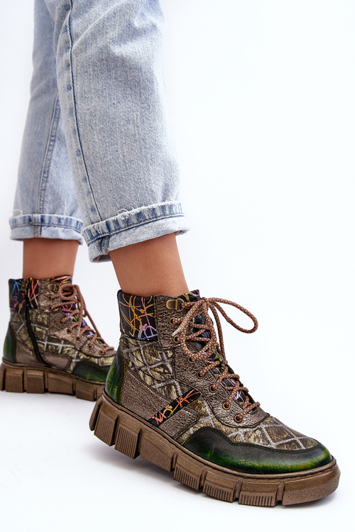 Жіночі шкіряні чоботи з малюнком Maciejka 06145-24 Олива