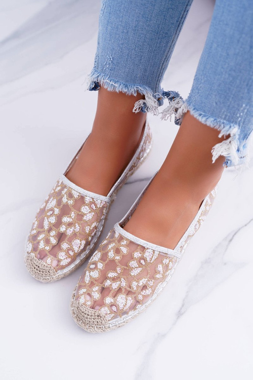 Лещата | Білі мокасинові балерини в квіткову сіточку Rede