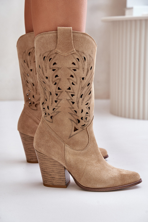 Замшеві чоботи Lewski 3609 Beige на високих підборах з вирізом