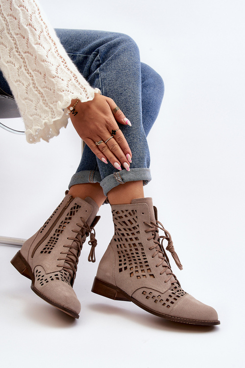 Шкіряні чоботи Zazoo 2627 Beige на шнурівці