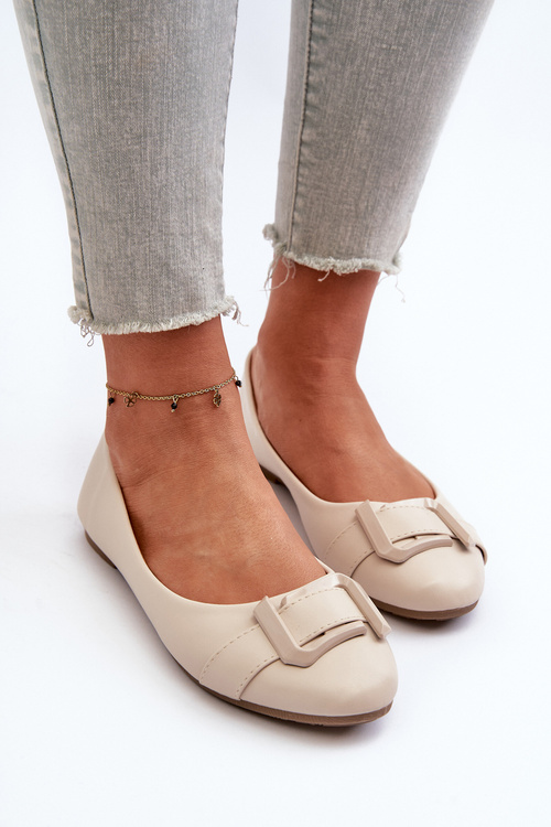 Балерини з ремінцем і орнаментом з екошкіри світло-бежевий Cadwenla