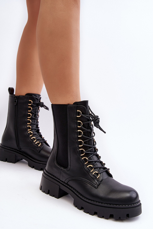 Чорні шкіряні жіночі робочі черевики Charmea