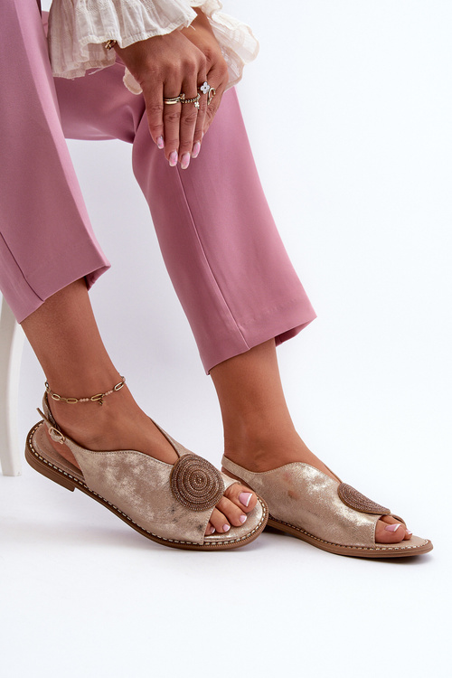 Жіночі босоніжки з орнаментом на плоскій каблуці S.Barski KV24-057 Золотий